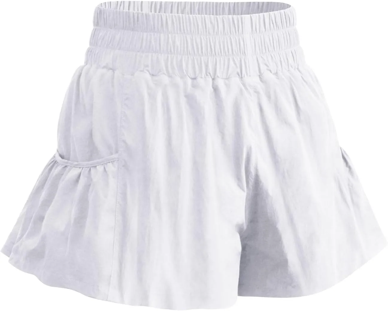 Womens High Waisted Gym Shorts Quick Dry Elastic Waist Running Workout Athletic Shorts Trendy Flowy Pockets Shorts
