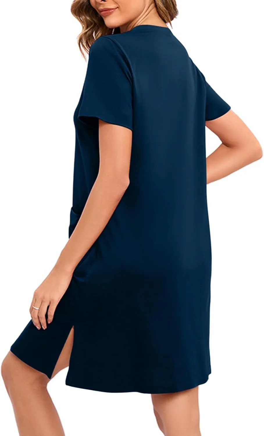 Womens Housecoat Zip Up Robes Short Sleeve Pajamas Dress Comfy Loose Nightdress with Pockets Casual Nightgowns