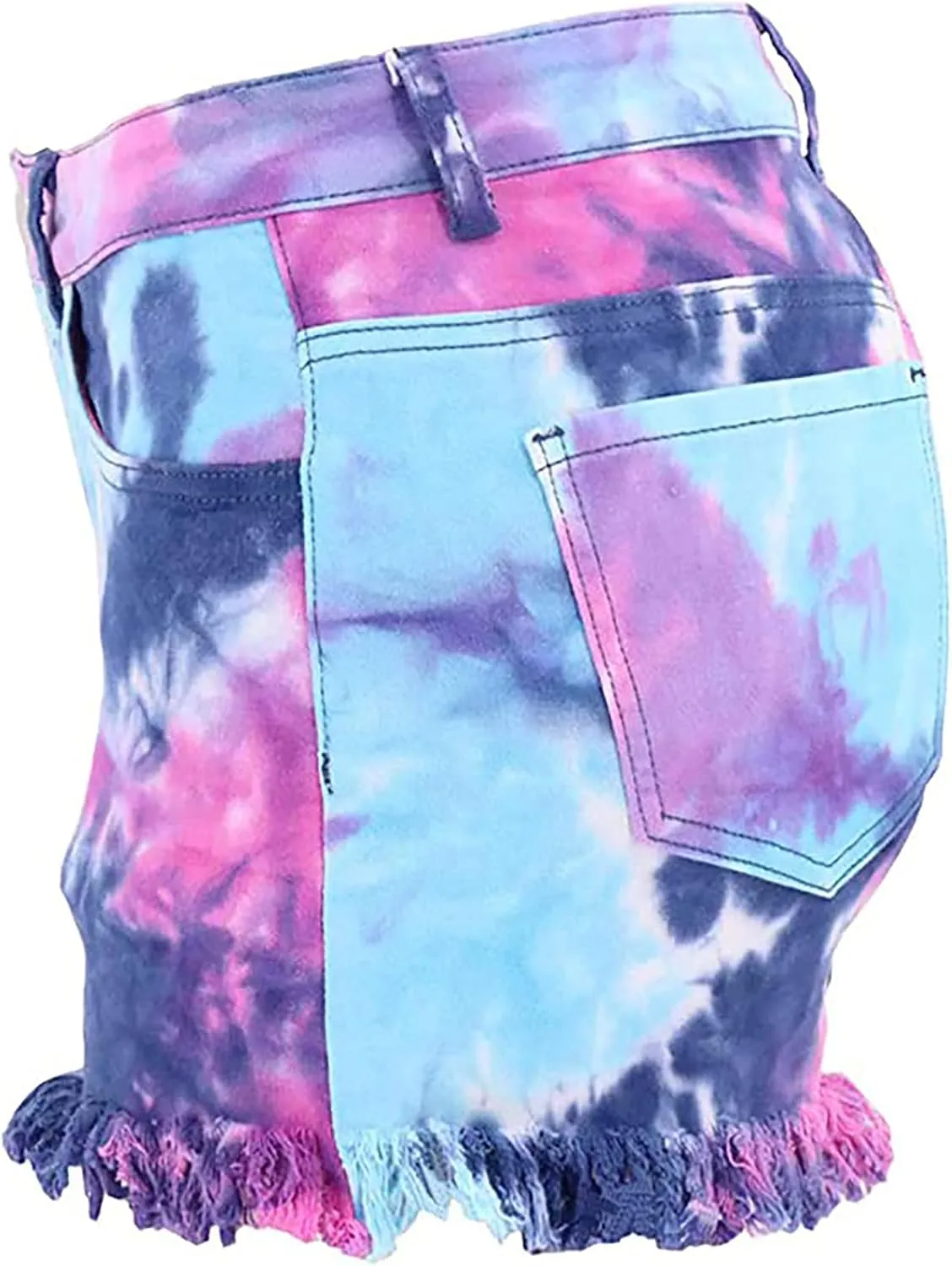 Women's Juniors Ripped Tie-dye Denim Jean Shorts High Waisted Raw Hem Hot Shorts Summer Stretchy Distressed Denim Shorts