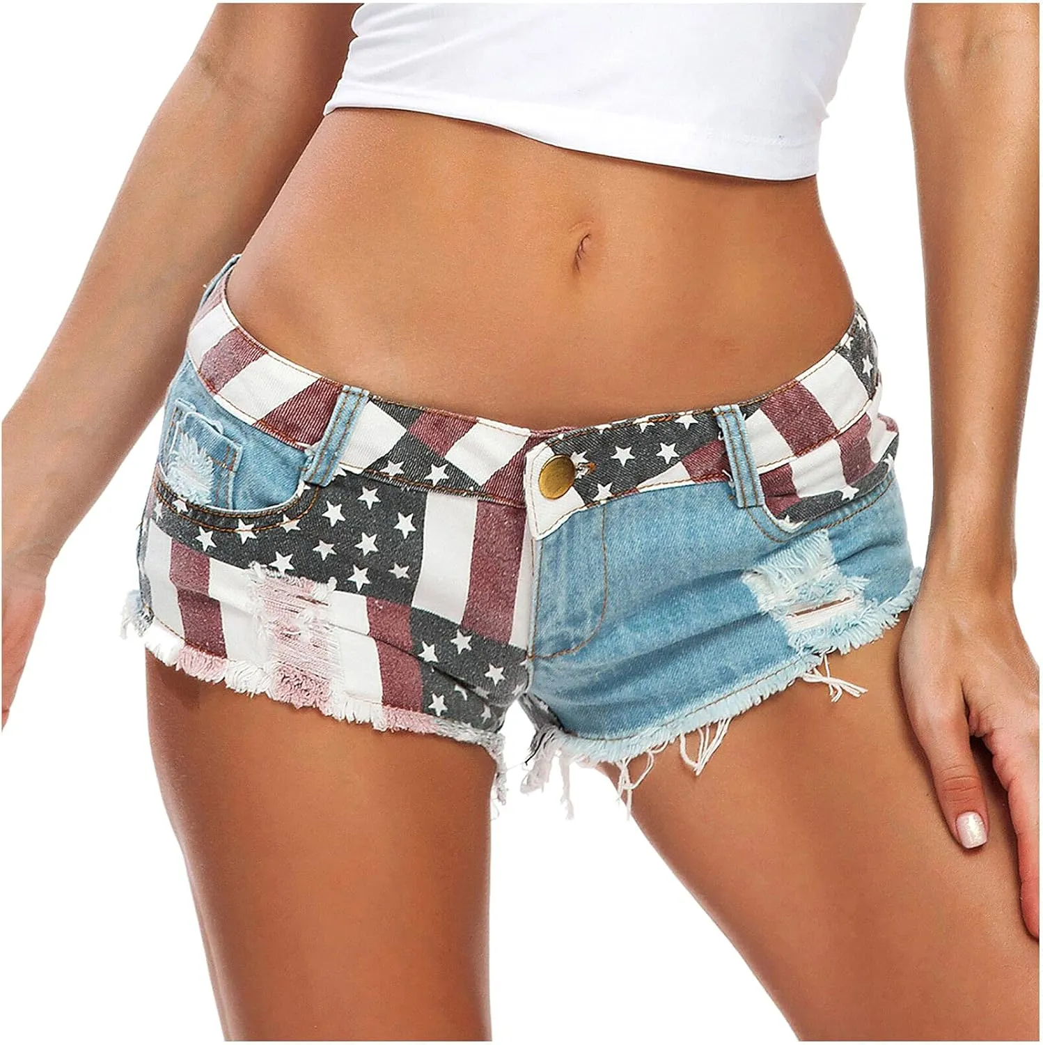 Women's Juniors Ripped Tie-dye Denim Jean Shorts High Waisted Raw Hem Hot Shorts Summer Stretchy Distressed Denim Shorts