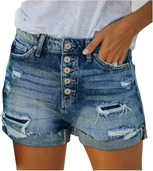 Women's Juniors Ripped Tie-dye Denim Jean Shorts High Waisted Raw Hem Hot Shorts Summer Stretchy Distressed Denim Shorts