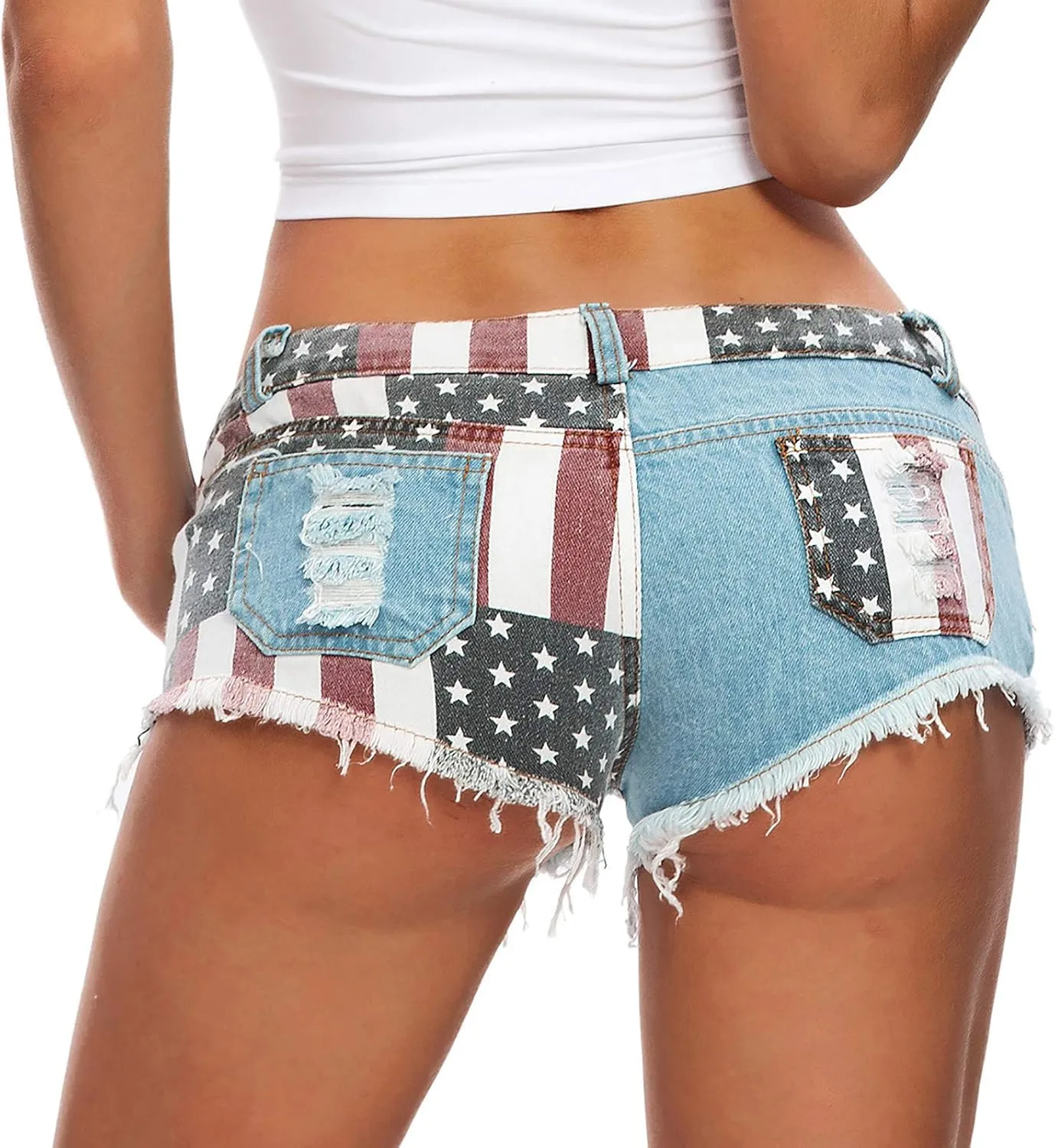 Women's Juniors Ripped Tie-dye Denim Jean Shorts High Waisted Raw Hem Hot Shorts Summer Stretchy Distressed Denim Shorts