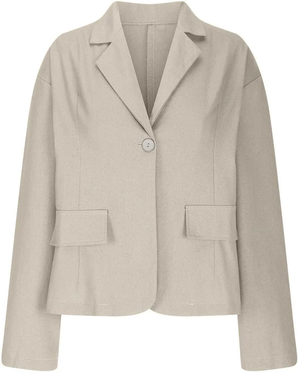 Womens Lightweight Linen Blazer 2025 Spring 3/4 Sleeve Summer Blazer Solid Color Basic Jackets