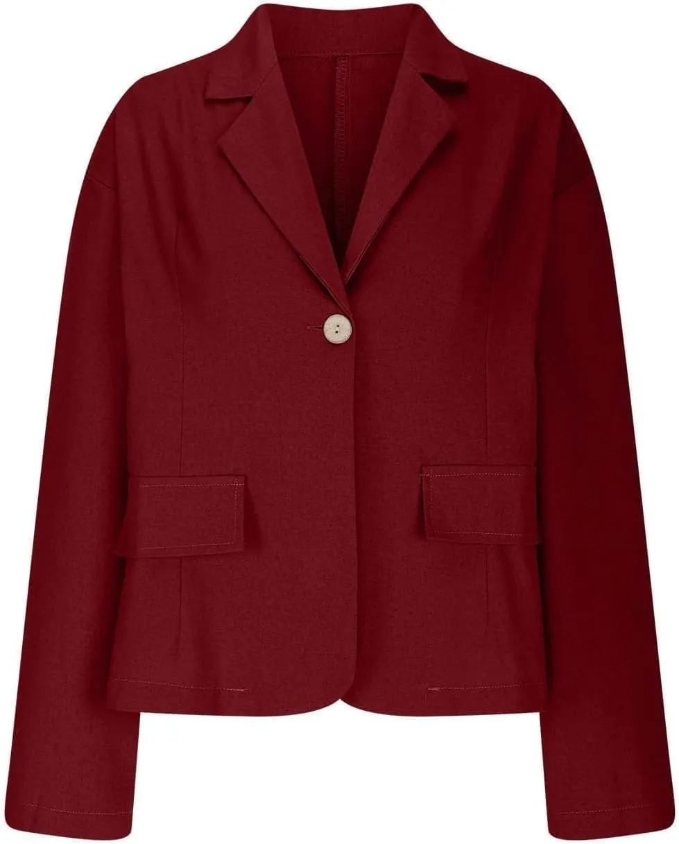 Womens Lightweight Linen Blazer 2025 Spring 3/4 Sleeve Summer Blazer Solid Color Basic Jackets