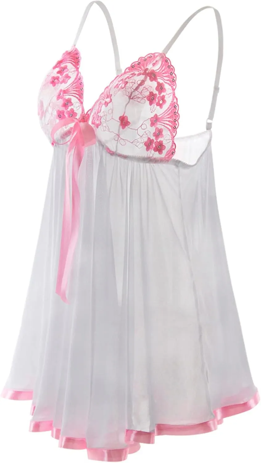 Women's Lingerie 2023 Womens Lace Chemise Sleepwear Ladies Pajama Nightgown for Anniversary Honeynoon Daily (White, M)