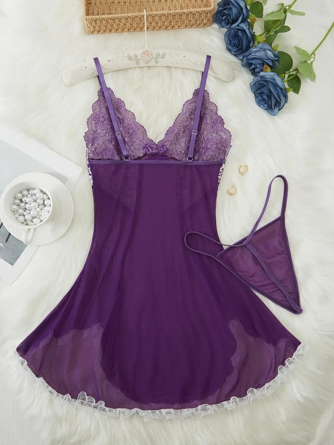Women's Lingerie Nightwear Spaghetti Strap Nightgown Sexy Babydoll Chemise S-XXL