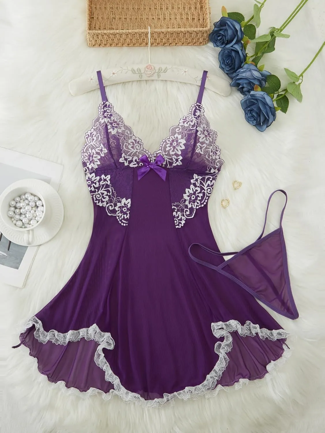 Women's Lingerie Nightwear Spaghetti Strap Nightgown Sexy Babydoll Chemise S-XXL