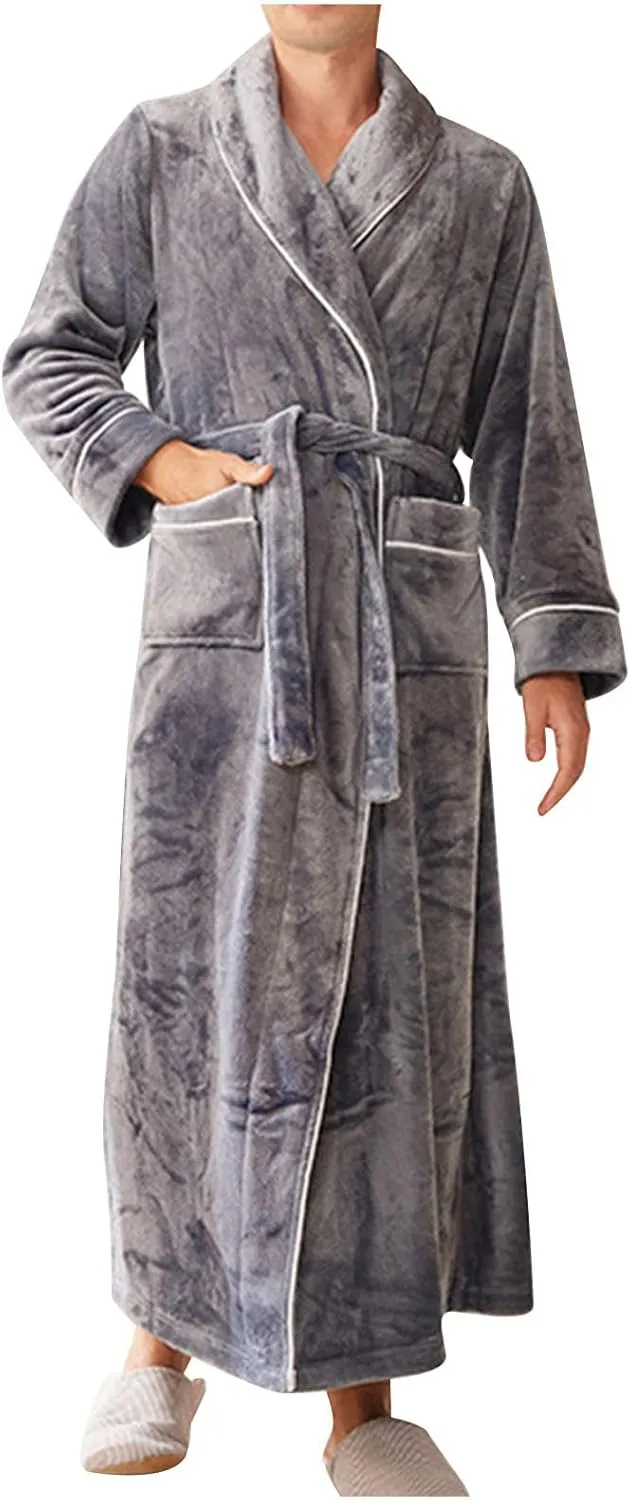 Women's Long Housecoat Flannel Robe Fuzzy Fleece Bath Robe Oversized Loungewear Full Length Bathrobe with Pockets