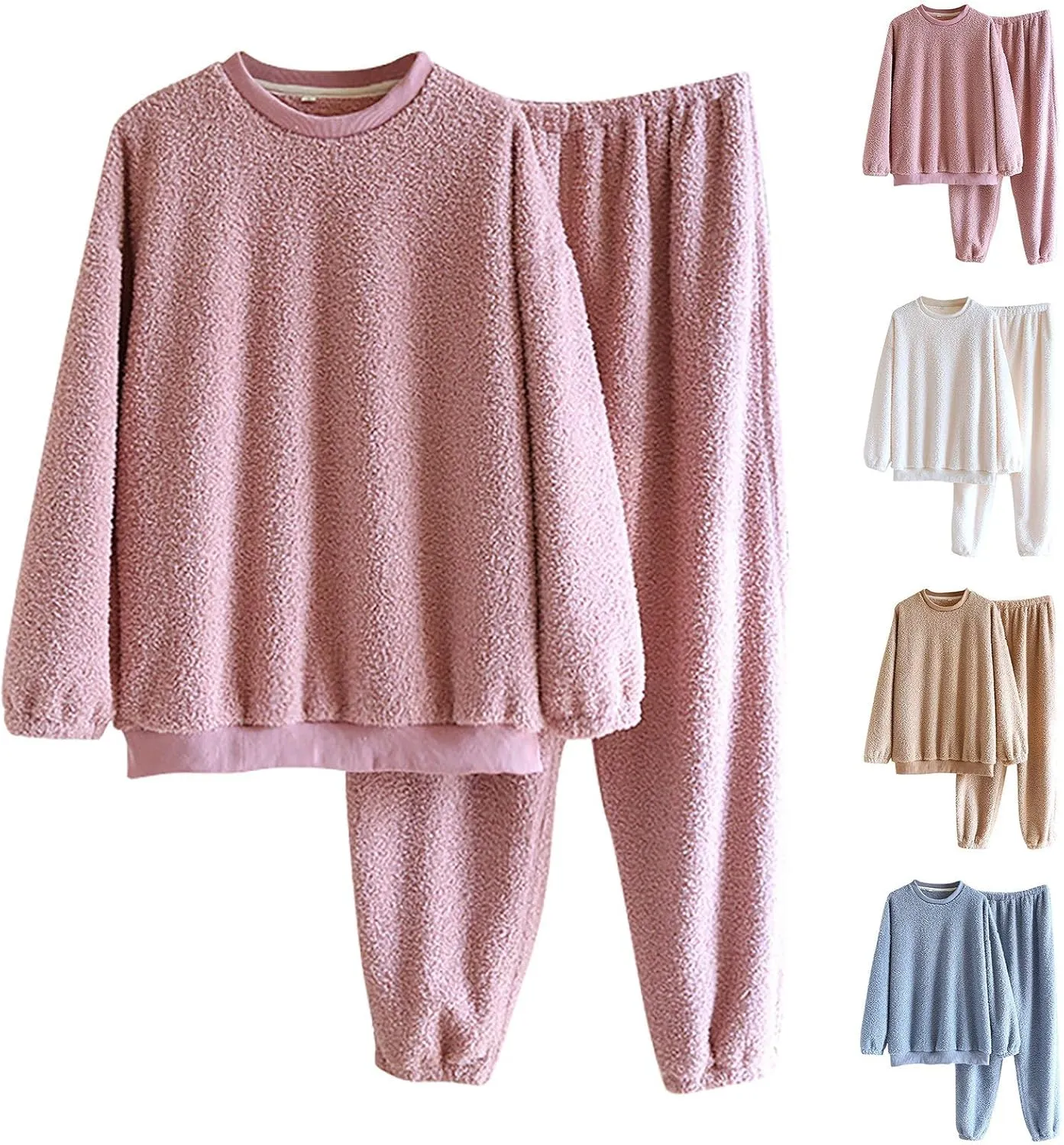 Women's Long Sleeve Pajama Set 2 Piece Casual Pajamas Sets Warm Loungewear Cozy Sleepwear Fleece Shirt and Pants