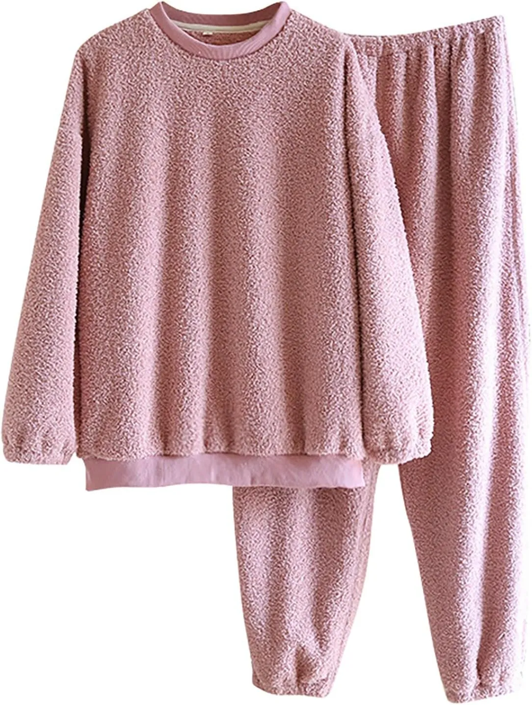 Women's Long Sleeve Pajama Set 2 Piece Casual Pajamas Sets Warm Loungewear Cozy Sleepwear Fleece Shirt and Pants