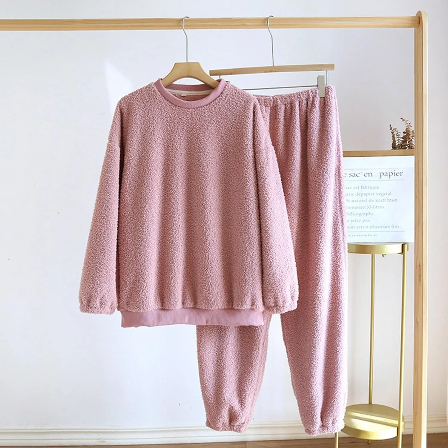 Women's Long Sleeve Pajama Set 2 Piece Casual Pajamas Sets Warm Loungewear Cozy Sleepwear Fleece Shirt and Pants