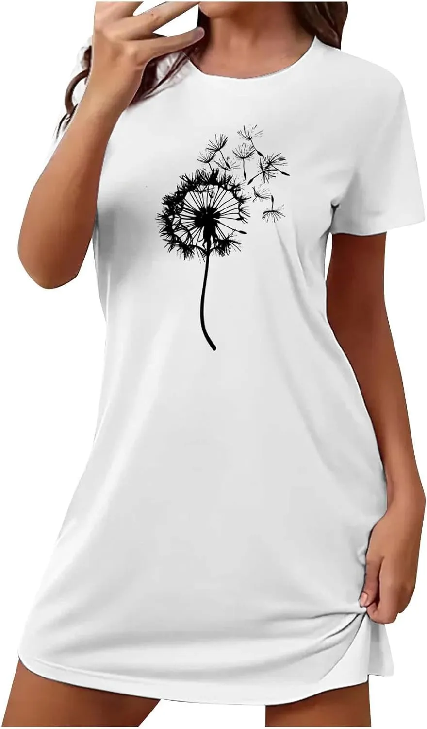 Women's Nightgown Sleepwear Short Sleeves Sleepshirts Dandelion Print Sleepdress Pajama Dress Night Gowns