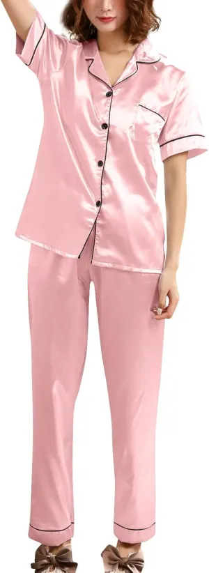 Women's Pajama Pants Solid V-Neck Long Sleeved Pajama Home Set Silk, S-XL