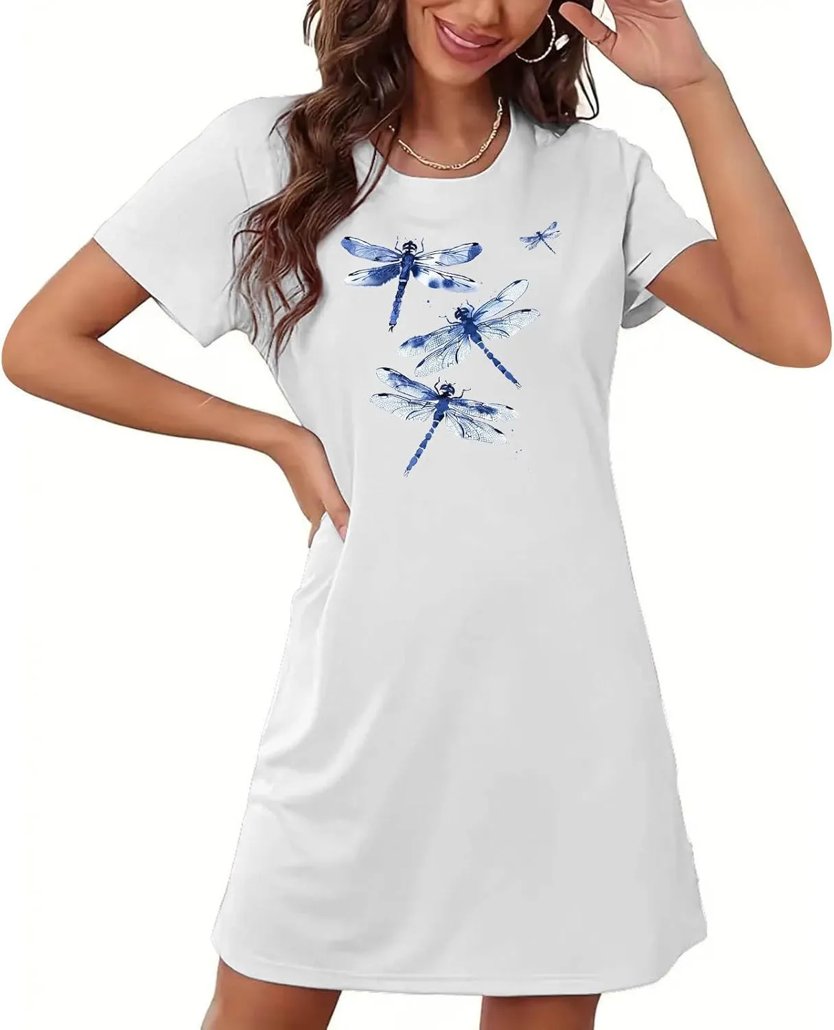Women's Plus Size Short-Sleeve Sleepshirt Cute Animal Print T Shirts Night Gown Ladies Loose Plus Size Home Dress