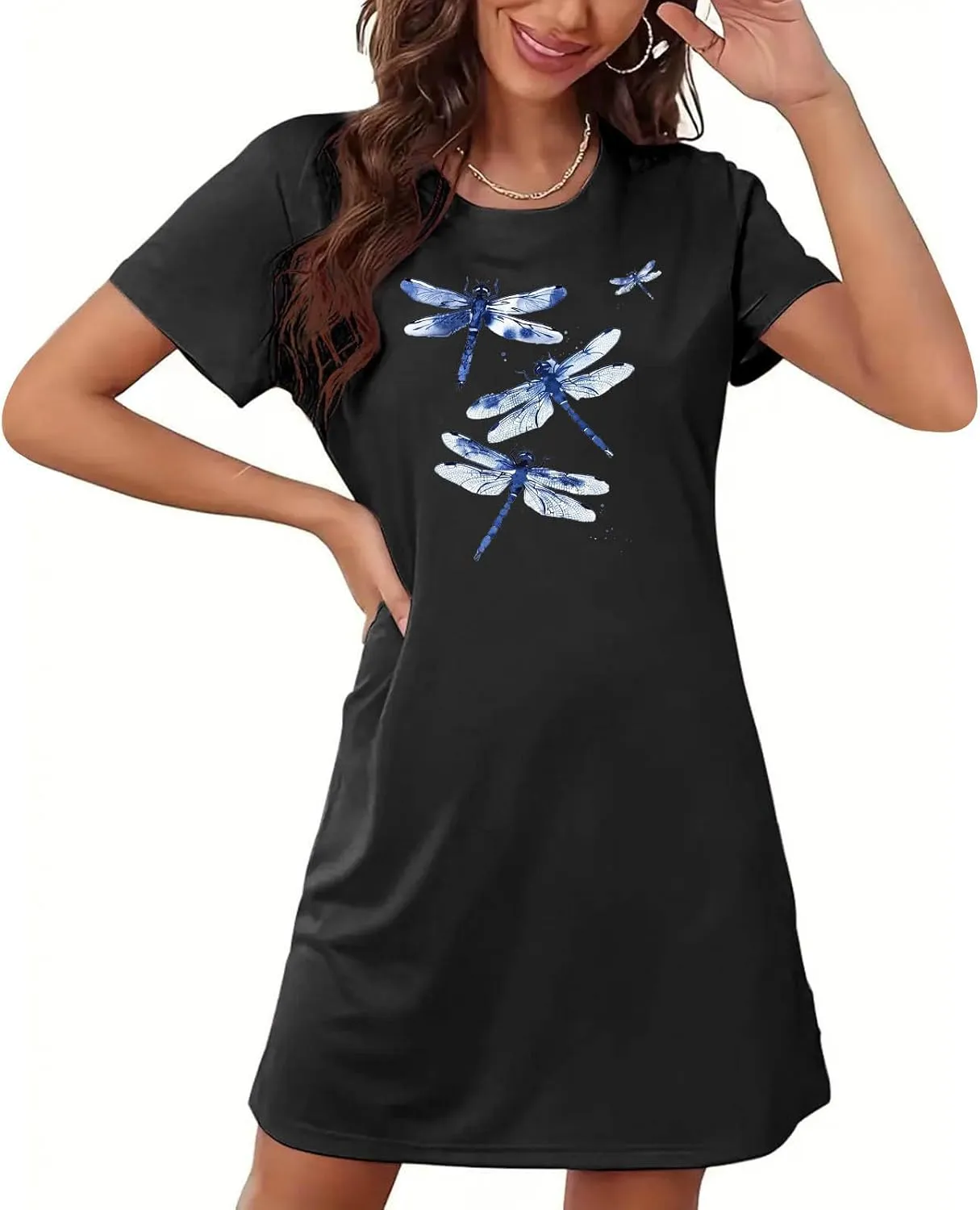 Women's Plus Size Short-Sleeve Sleepshirt Cute Animal Print T Shirts Night Gown Ladies Loose Plus Size Home Dress