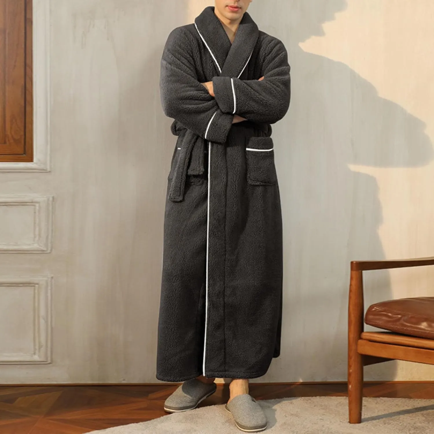 Women's Plush Fleece Robe Cozy Warm Soft Fluffy Bathrobe Fuzzy Female Spa Robe Thick Kimono Robes Warm House Coat