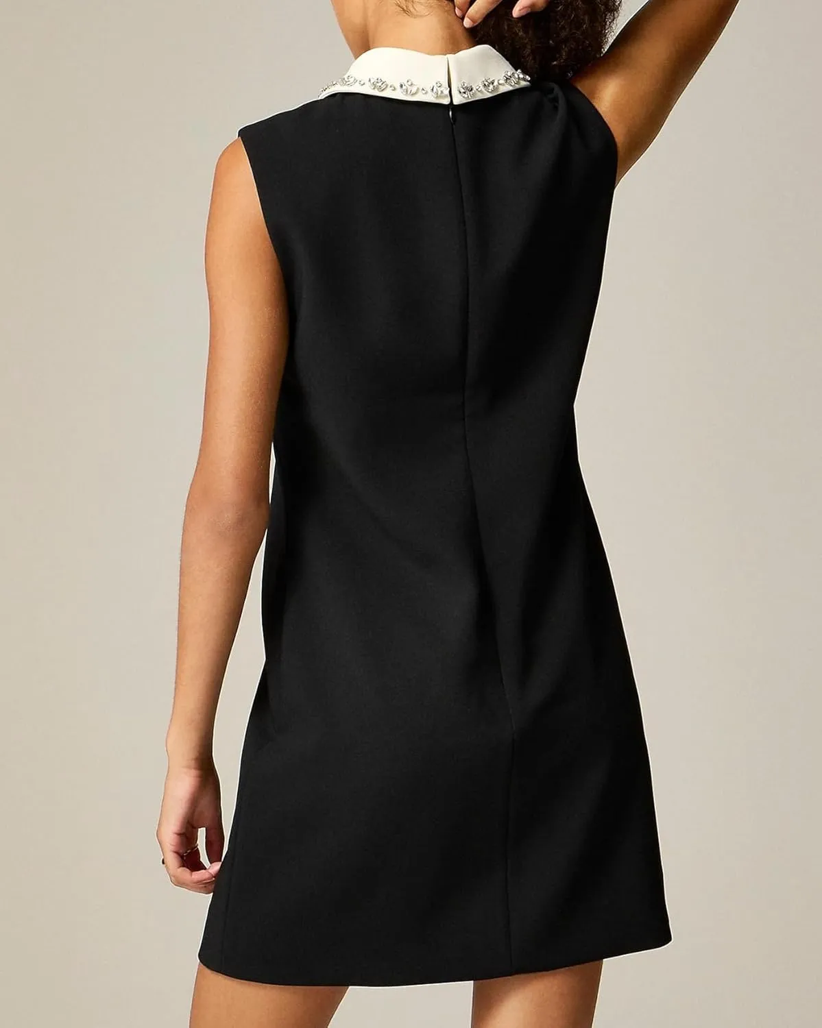 Women's Rhinestones Embellished Collared Shift Dress Sleeveless Work Office Mini Dress