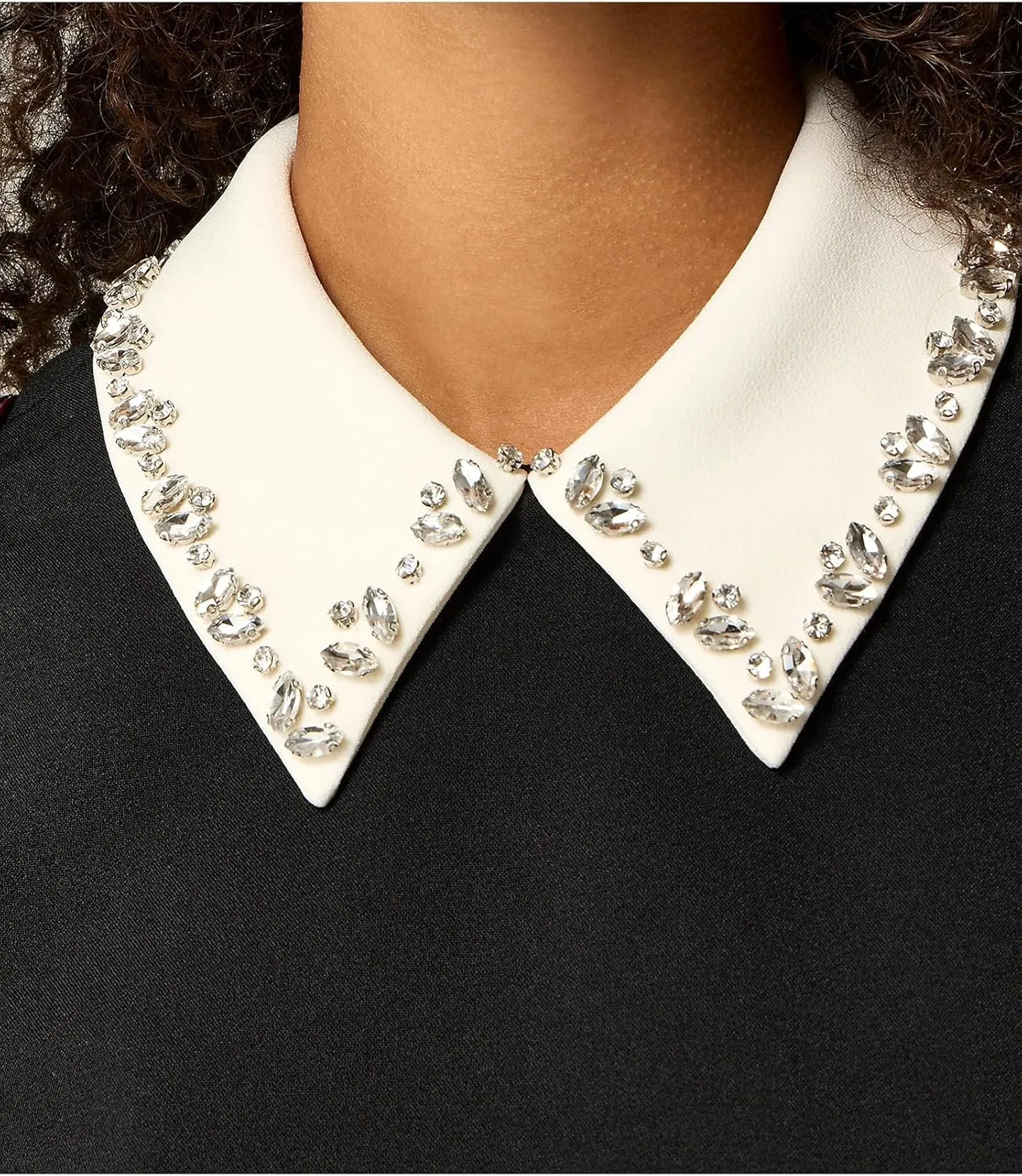 Women's Rhinestones Embellished Collared Shift Dress Sleeveless Work Office Mini Dress