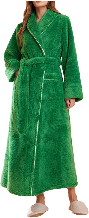 Womens Robes Plush Fleece Bathrobe Thick Nightgown Warm Soft Full Length Flannel Bath Robe Winter Long Housecoat