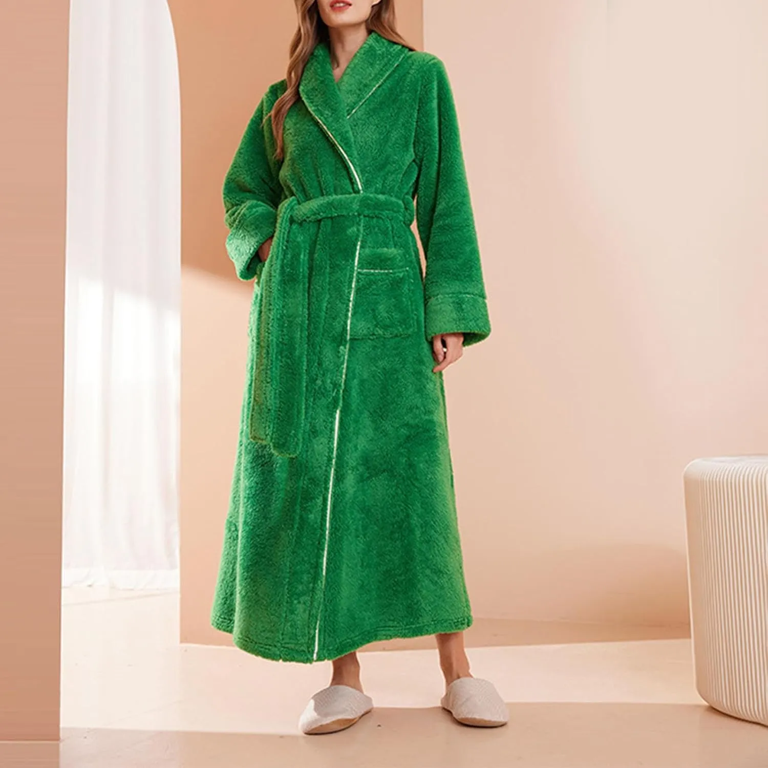 Womens Robes Plush Fleece Bathrobe Thick Nightgown Warm Soft Full Length Flannel Bath Robe Winter Long Housecoat