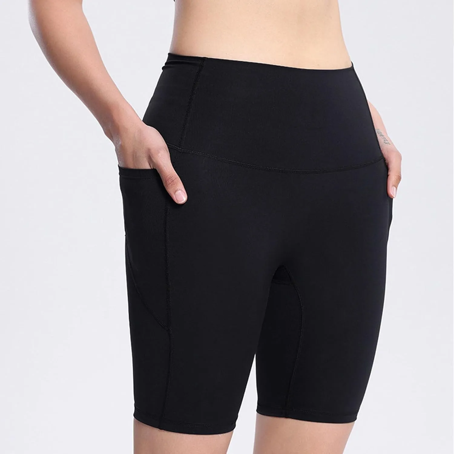 Womens Running Shorts with Side Pockets High Waisted Tummy Control Gym Workout Shorts Casual Solid Yoga Shorts
