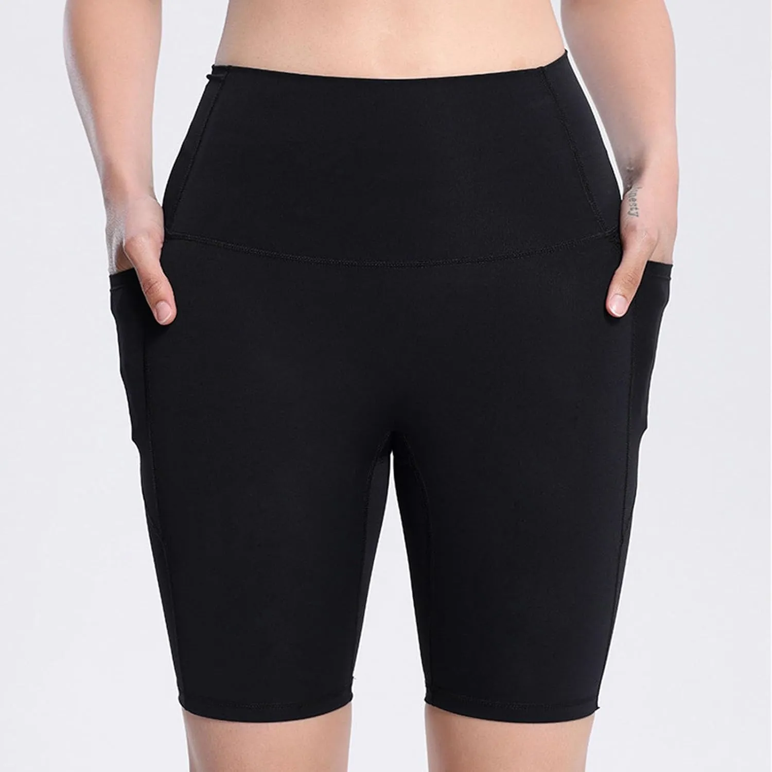 Womens Running Shorts with Side Pockets High Waisted Tummy Control Gym Workout Shorts Casual Solid Yoga Shorts