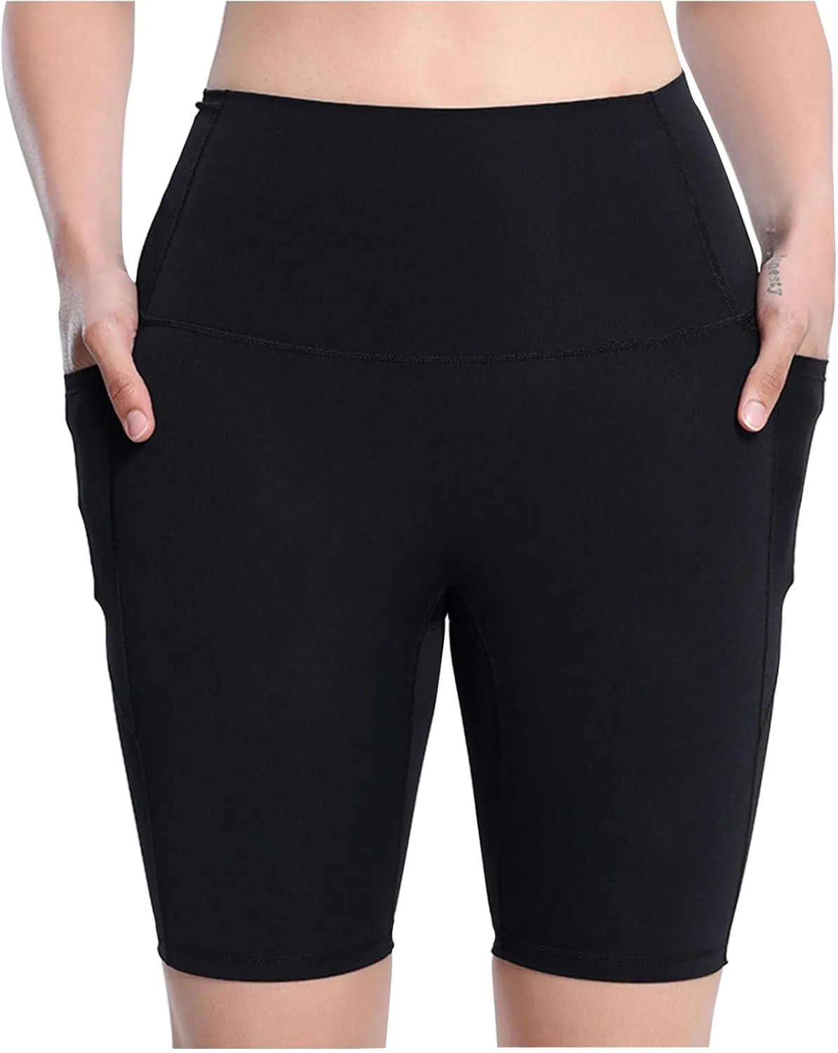 Womens Running Shorts with Side Pockets High Waisted Tummy Control Gym Workout Shorts Casual Solid Yoga Shorts