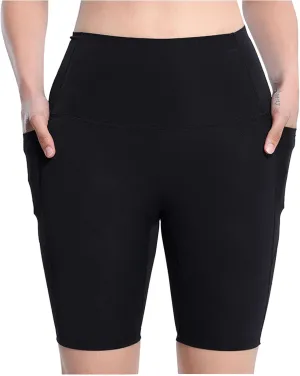 Womens Running Shorts with Side Pockets High Waisted Tummy Control Gym Workout Shorts Casual Solid Yoga Shorts