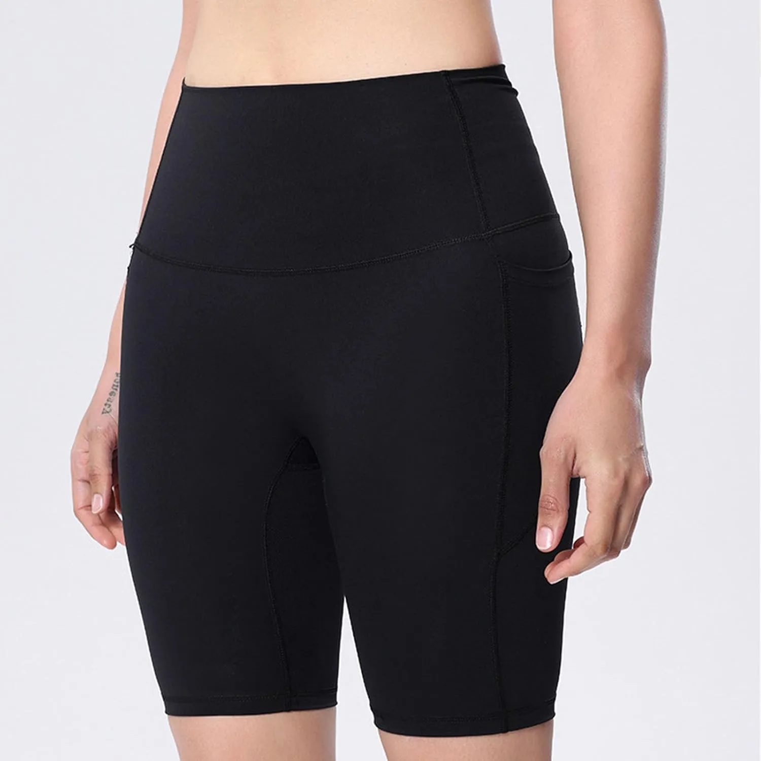 Womens Running Shorts with Side Pockets High Waisted Tummy Control Gym Workout Shorts Casual Solid Yoga Shorts