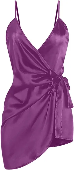 Women's Satin Nightgown Silk Babydoll Lingerie Sexy Sleepwear Sleeveless V Neck Nightdress Soft Camisole Nightwear