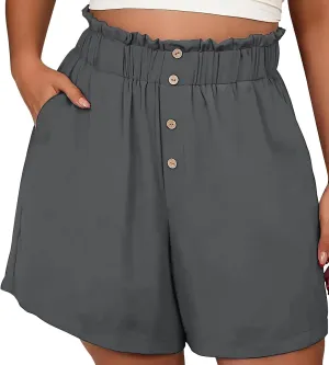 Womens Shorts Dressy Casual High Waisted Wide Leg Tailored Short Pants Smocked Pleated Summer Shorts with Pockets