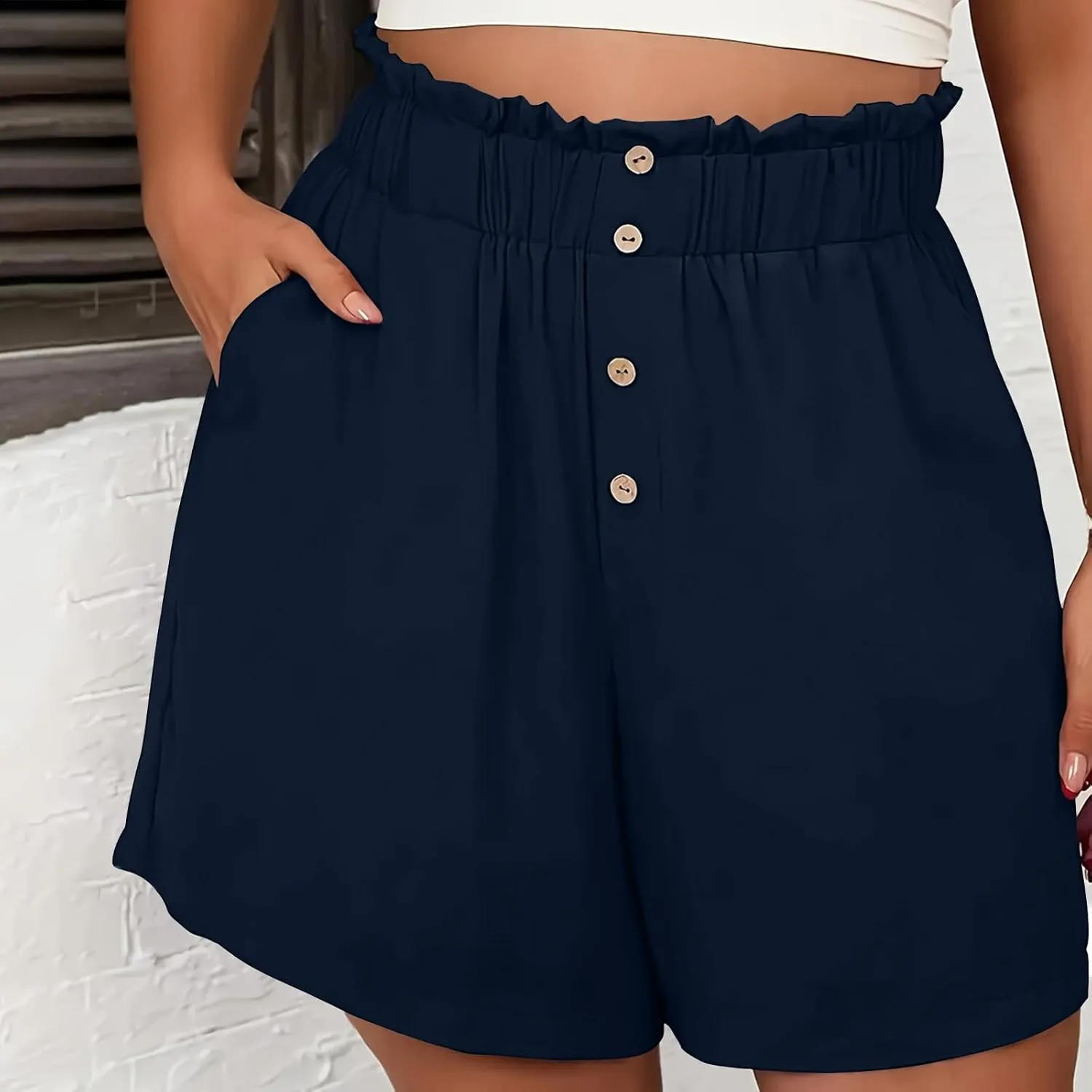 Womens Shorts Dressy Casual High Waisted Wide Leg Tailored Short Pants Smocked Pleated Summer Shorts with Pockets
