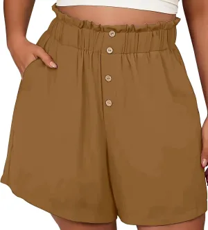 Womens Shorts Dressy Casual High Waisted Wide Leg Tailored Short Pants Smocked Pleated Summer Shorts with Pockets