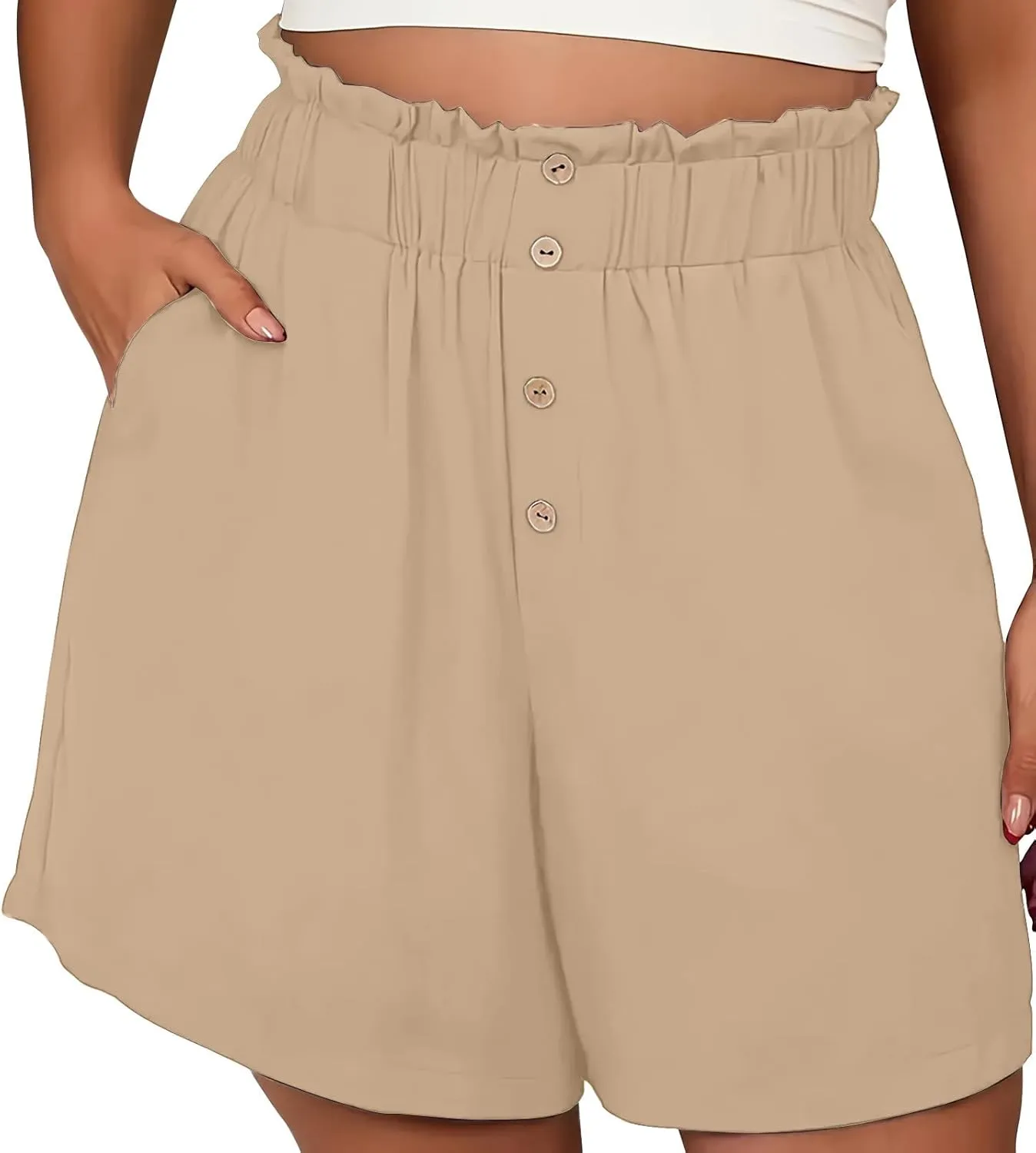 Womens Shorts Dressy Casual High Waisted Wide Leg Tailored Short Pants Smocked Pleated Summer Shorts with Pockets