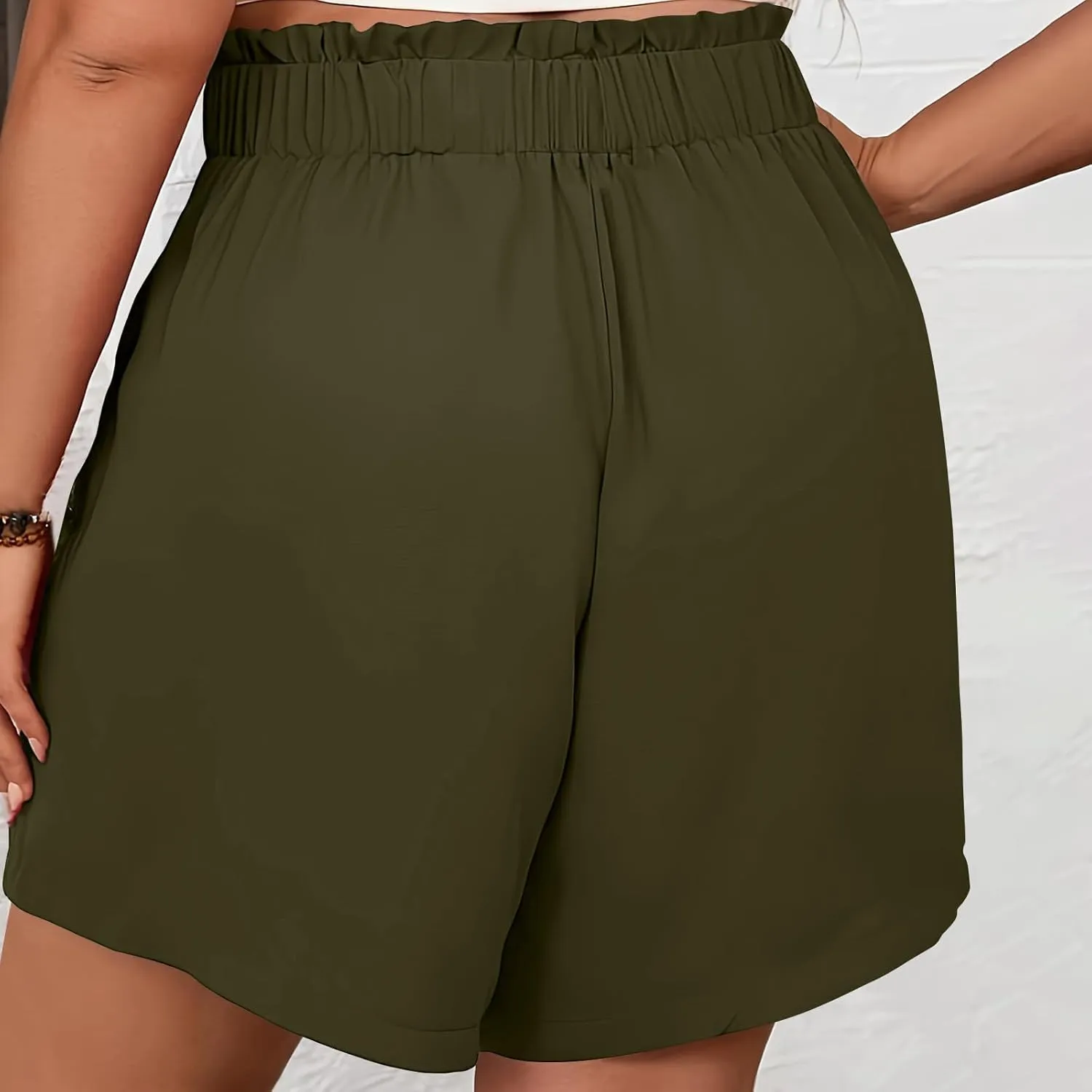 Womens Shorts Dressy Casual High Waisted Wide Leg Tailored Short Pants Smocked Pleated Summer Shorts with Pockets