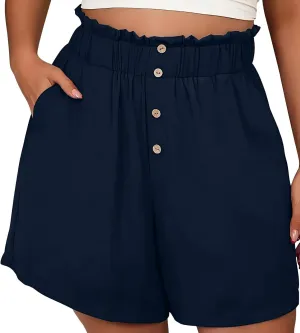 Womens Shorts Dressy Casual High Waisted Wide Leg Tailored Short Pants Smocked Pleated Summer Shorts with Pockets