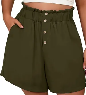 Womens Shorts Dressy Casual High Waisted Wide Leg Tailored Short Pants Smocked Pleated Summer Shorts with Pockets