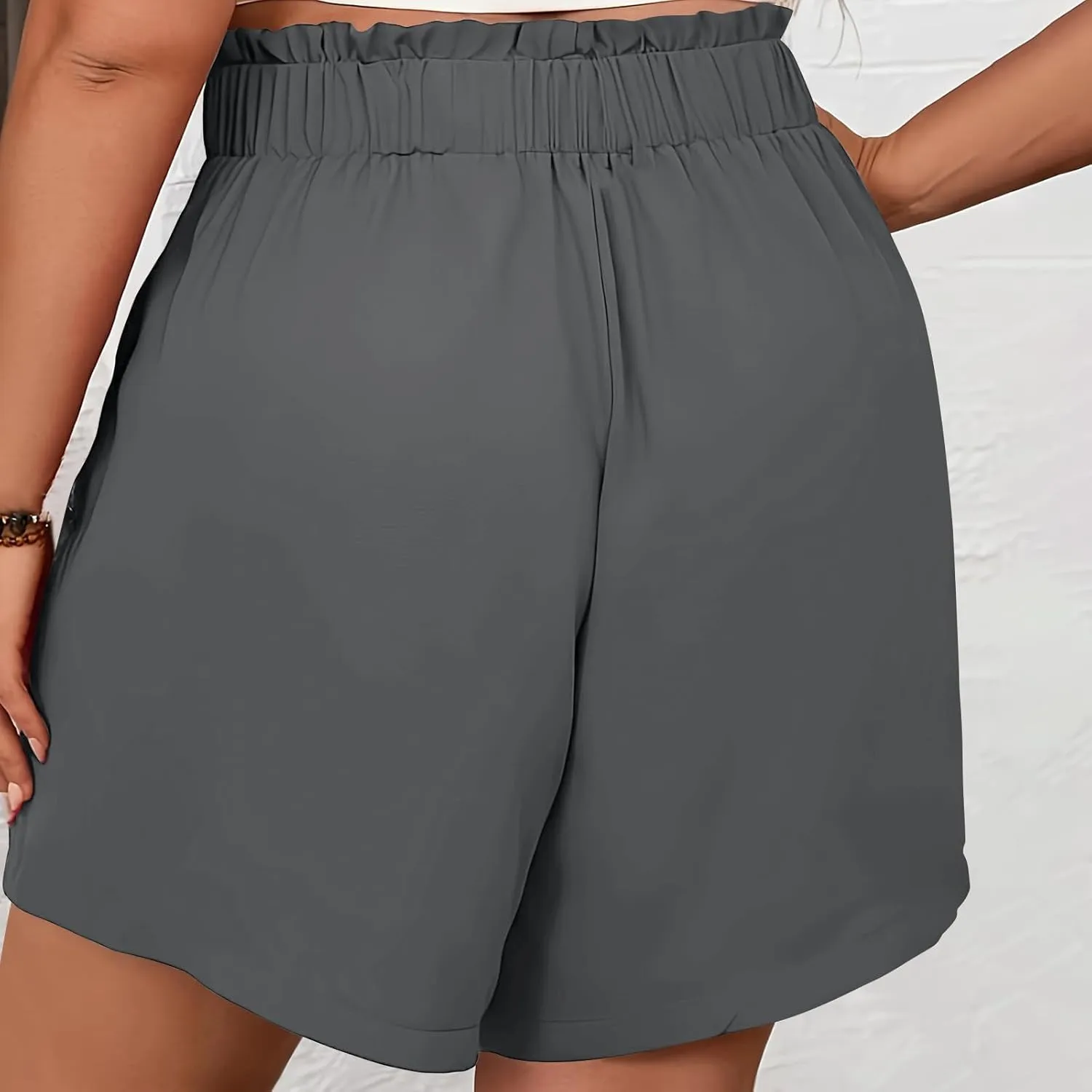 Womens Shorts Dressy Casual High Waisted Wide Leg Tailored Short Pants Smocked Pleated Summer Shorts with Pockets