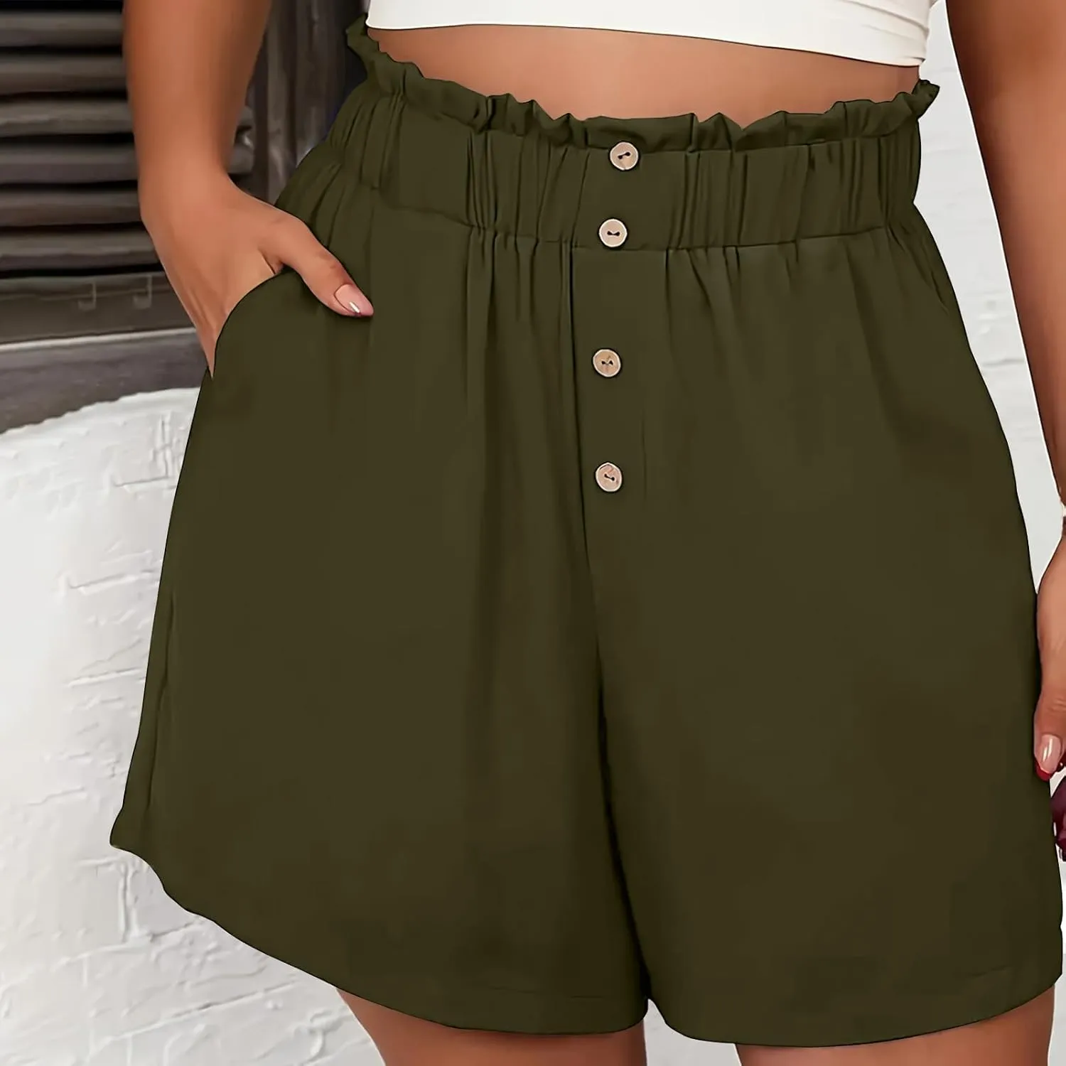 Womens Shorts Dressy Casual High Waisted Wide Leg Tailored Short Pants Smocked Pleated Summer Shorts with Pockets