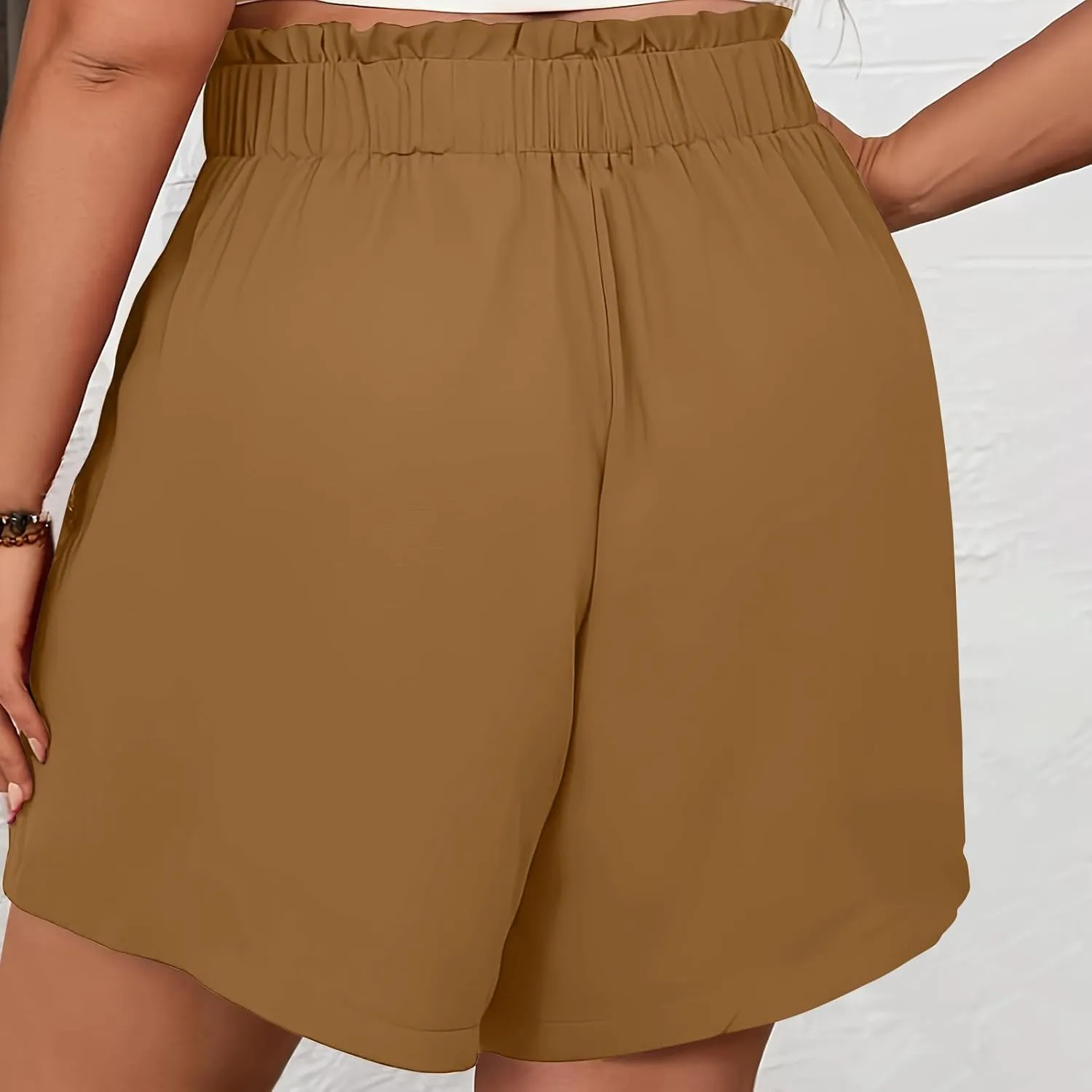 Womens Shorts Dressy Casual High Waisted Wide Leg Tailored Short Pants Smocked Pleated Summer Shorts with Pockets