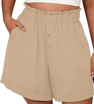Womens Shorts Dressy Casual High Waisted Wide Leg Tailored Short Pants Smocked Pleated Summer Shorts with Pockets