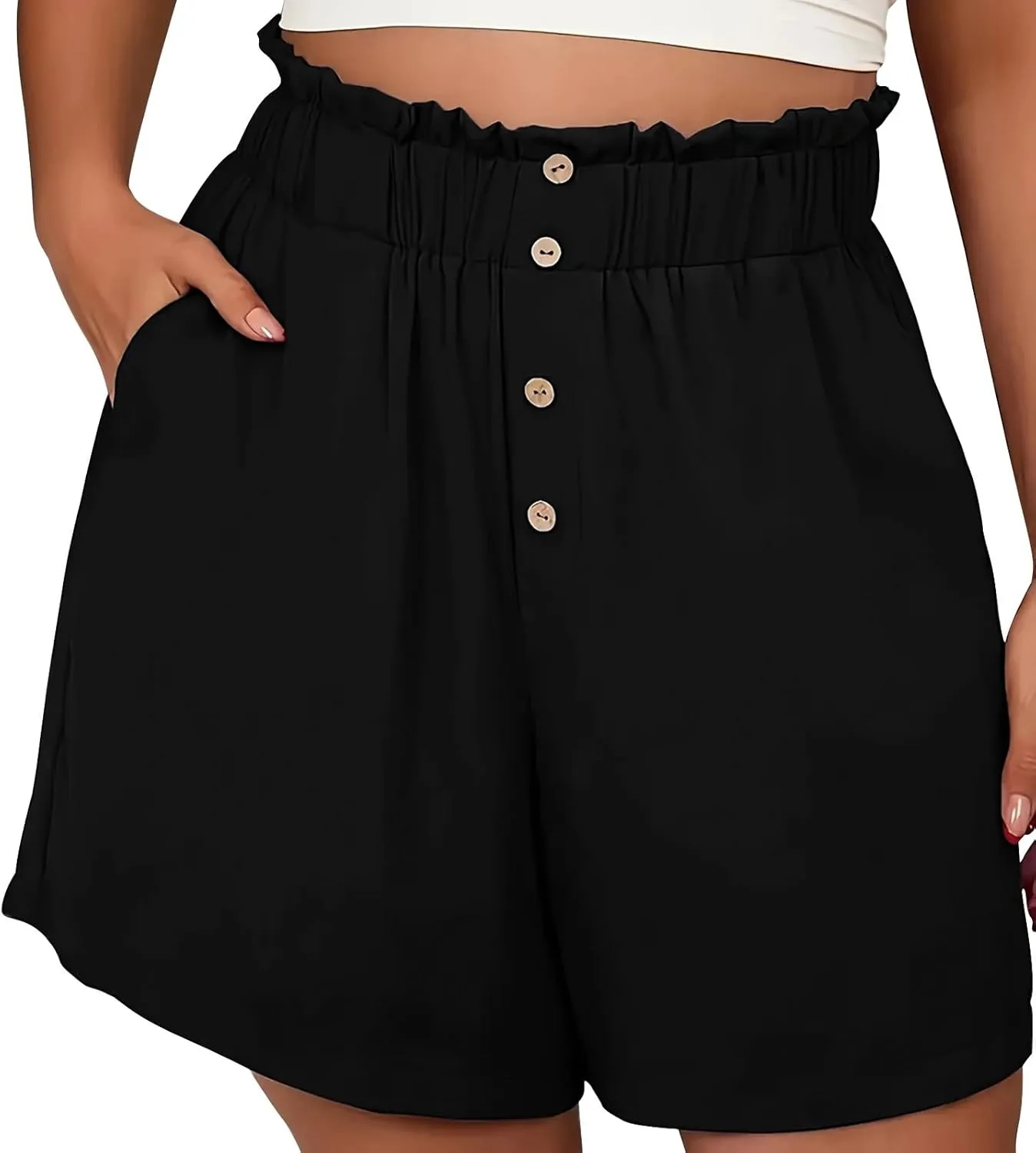 Womens Shorts Dressy Casual High Waisted Wide Leg Tailored Short Pants Smocked Pleated Summer Shorts with Pockets