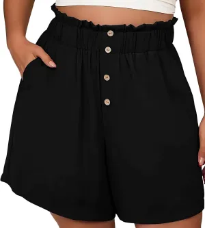 Womens Shorts Dressy Casual High Waisted Wide Leg Tailored Short Pants Smocked Pleated Summer Shorts with Pockets