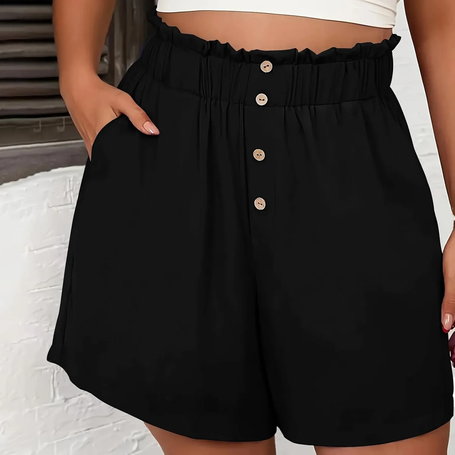 Womens Shorts Dressy Casual High Waisted Wide Leg Tailored Short Pants Smocked Pleated Summer Shorts with Pockets