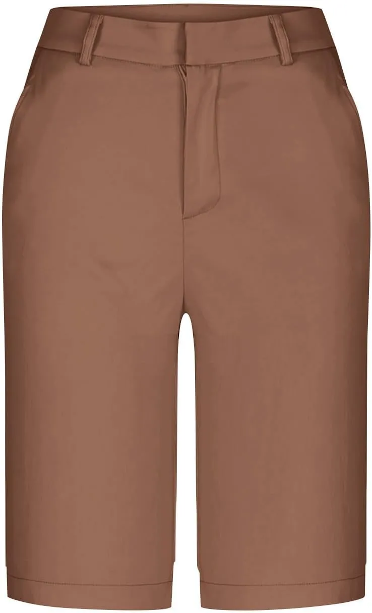 Womens Shorts Dressy High Waist Straight Leg Tailored Shorts Business Casual Work Trouser Bermuda Shorts with Pocket
