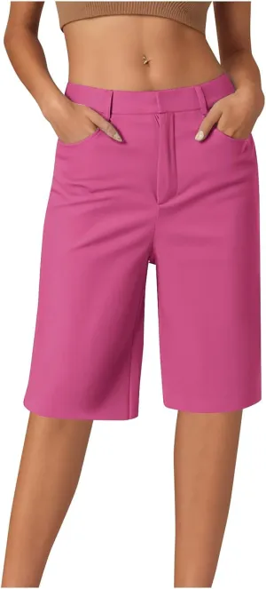 Womens Shorts Dressy High Waist Straight Leg Tailored Shorts Business Casual Work Trouser Bermuda Shorts with Pocket