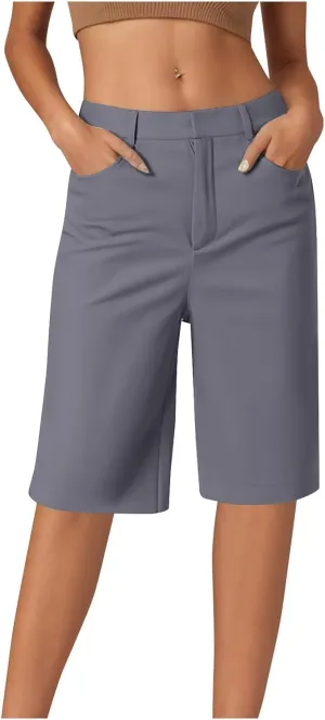 Womens Shorts Dressy High Waist Straight Leg Tailored Shorts Business Casual Work Trouser Bermuda Shorts with Pocket
