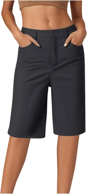 Womens Shorts Dressy High Waist Straight Leg Tailored Shorts Business Casual Work Trouser Bermuda Shorts with Pocket