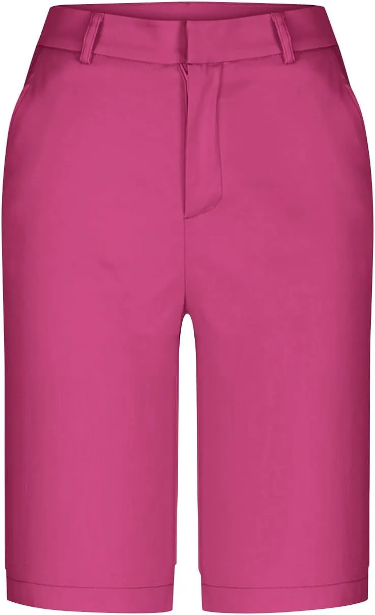 Womens Shorts Dressy High Waist Straight Leg Tailored Shorts Business Casual Work Trouser Bermuda Shorts with Pocket