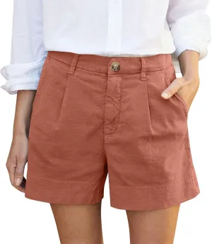 Womens Shorts Dressy High Waisted Wide Leg Tailored Pleated Business Casual Work Trouser Shorts Without Belts